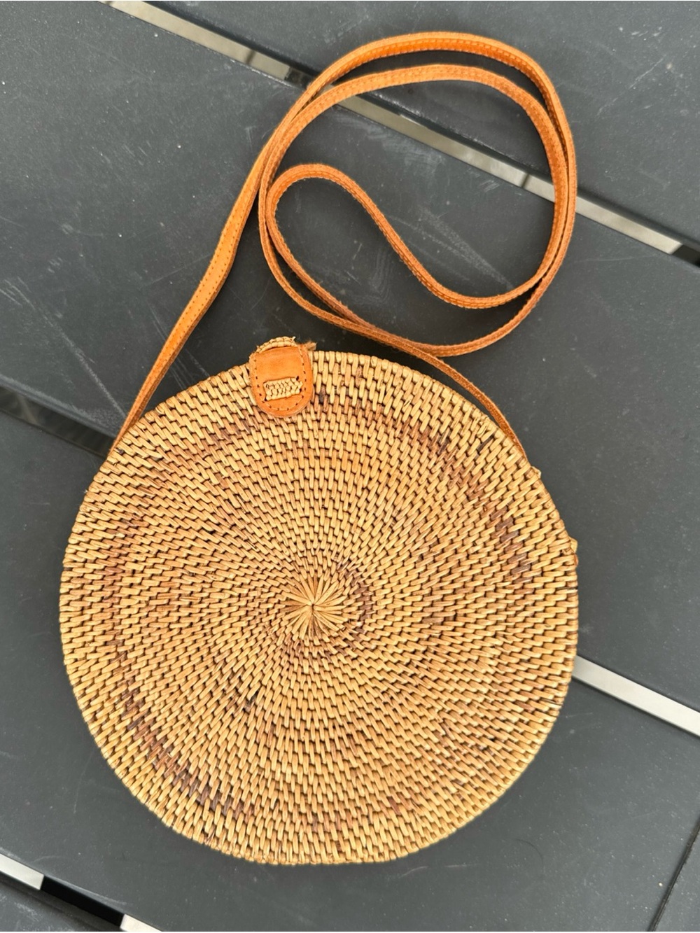 Woven Wicker Handbag Round Purse Shoulder Crossbody Strap - Wicker Fabric Inside